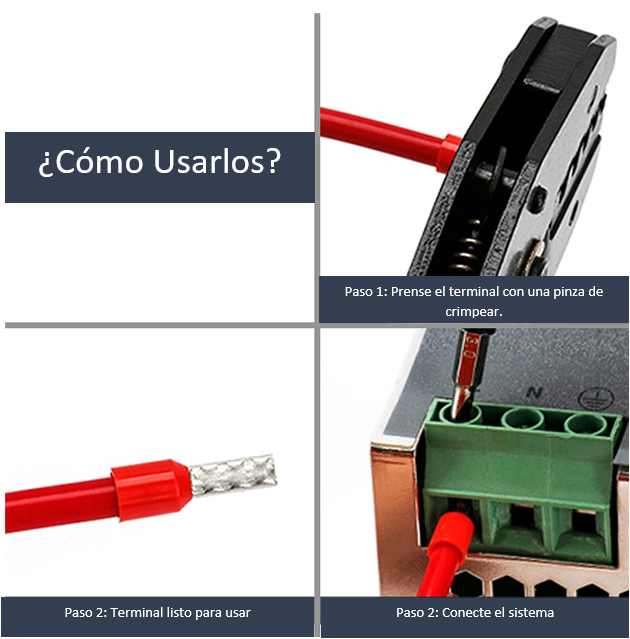 100 Terminales de Tubo para punta de cable 6mm² rojo TRISOL