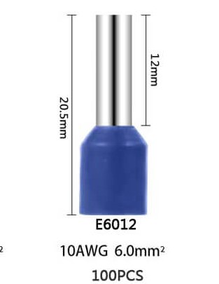 100 Terminales de Tubo para punta de cable 6mm² rojo TRISOL